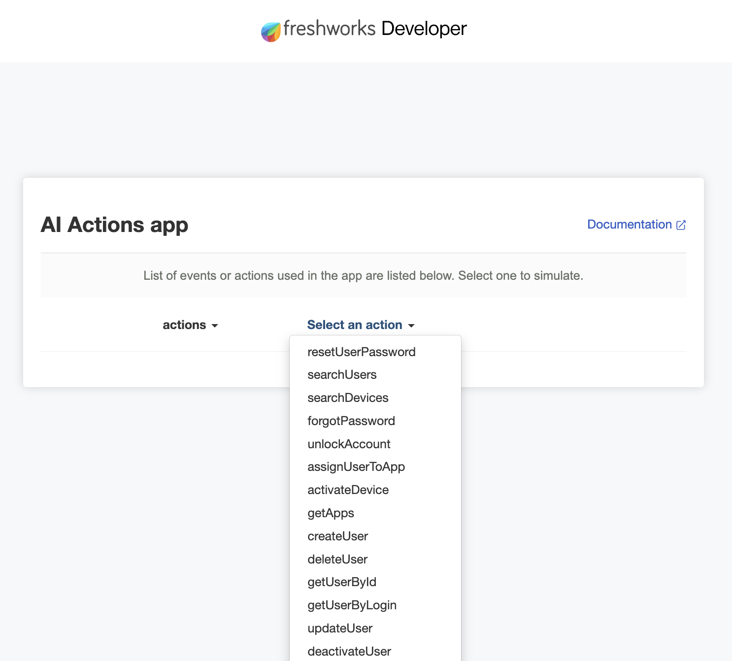 Select actions from drop-down