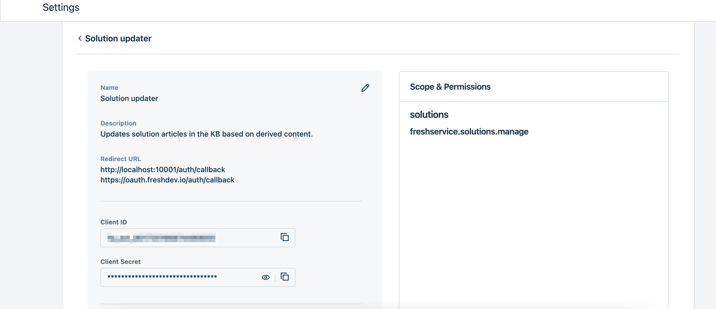 Image of OAuth Credentials details page