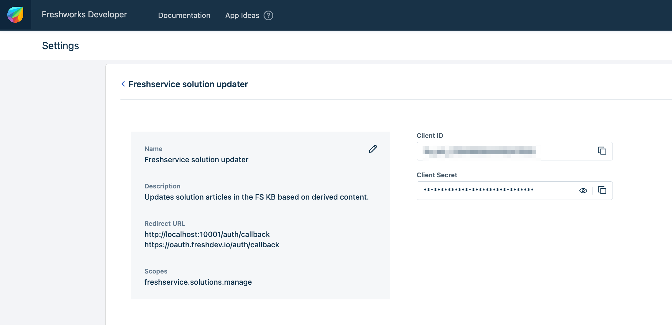 Image of OAuth Credentials details page