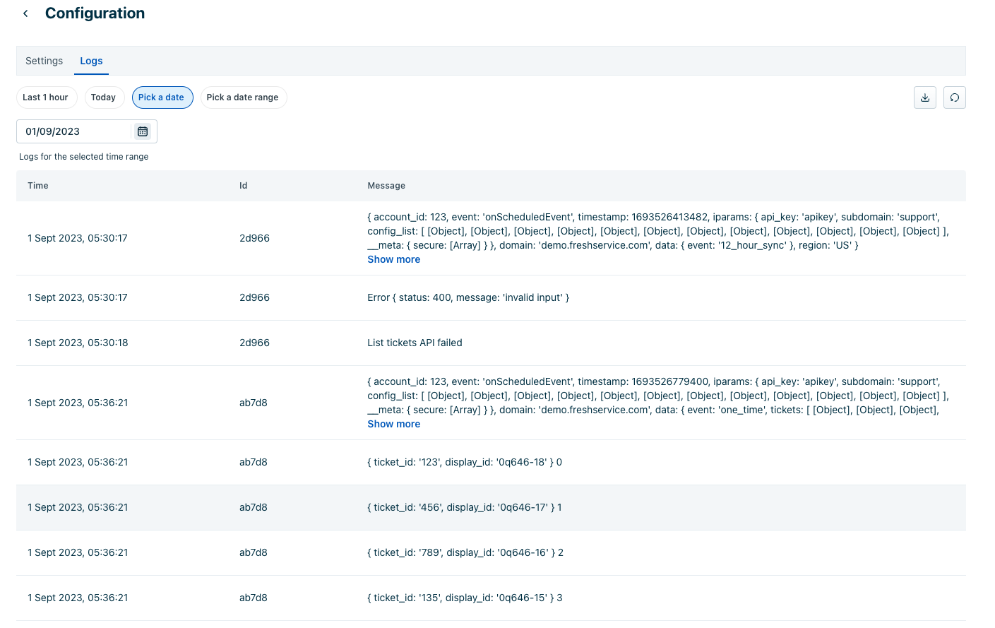 Sample logs