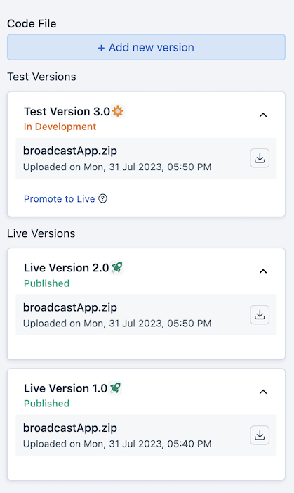 test app versions