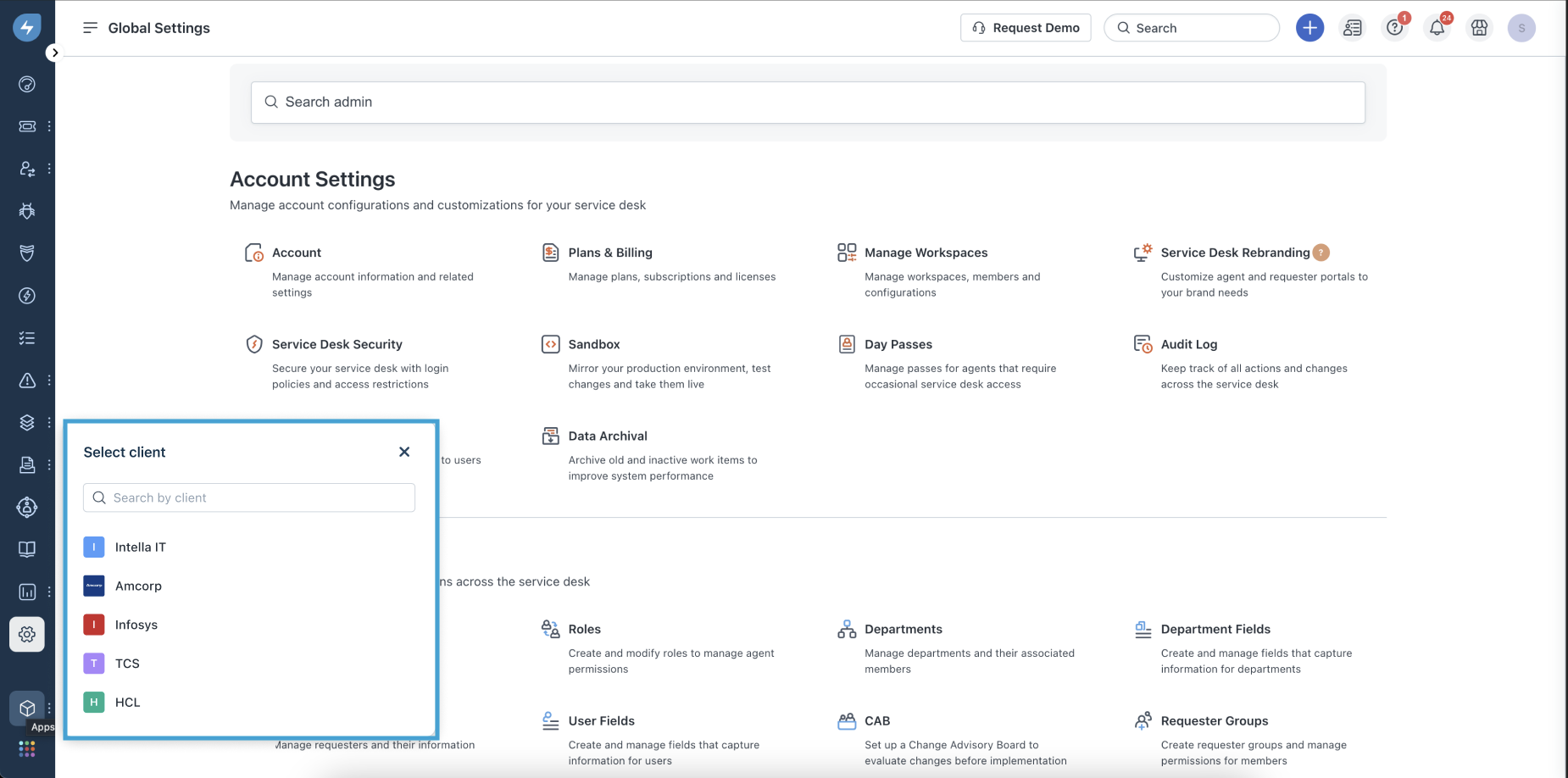 Image of full page app client or workspace selection prompt